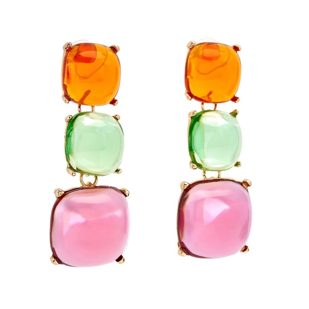 Kenneth Jay Lane, Pastel Stones Drop Pierced Earrings